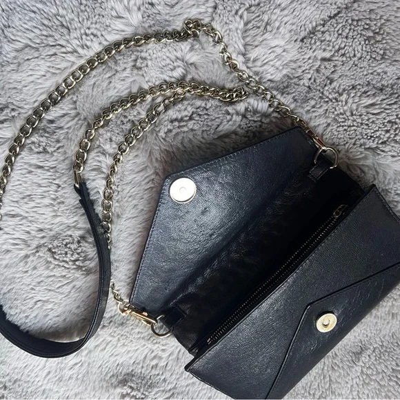 Rebecca Minkoff Crossbody Bag Studded Chain Black Leather Gold Biker Grunge Rock - Picture 5 of 16